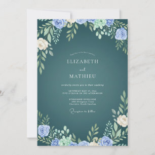 Invitation Mariage Feuillu Bleu-Vert Perwinkle