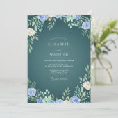 Invitation Mariage Feuillu Bleu-Vert Perwinkle (Debout devant)
