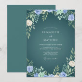 Invitation Mariage Feuillu Bleu-Vert Perwinkle (Devant / Derrière)