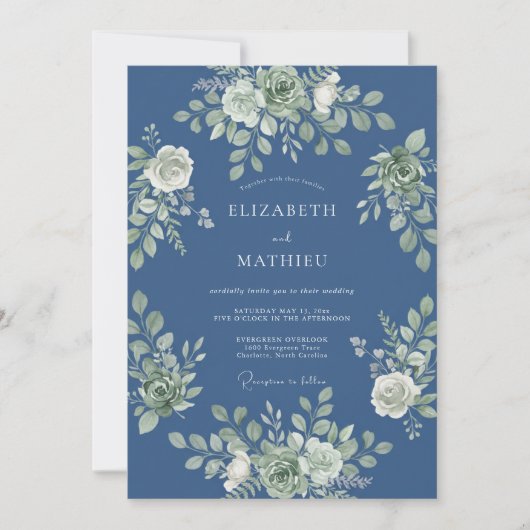 Invitation Mariage Feuillu Bleuet (Devant)