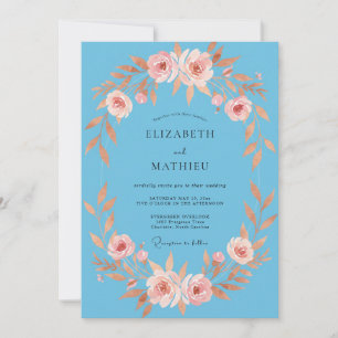 Invitation Mariage Feuillu Bleuet Abricot