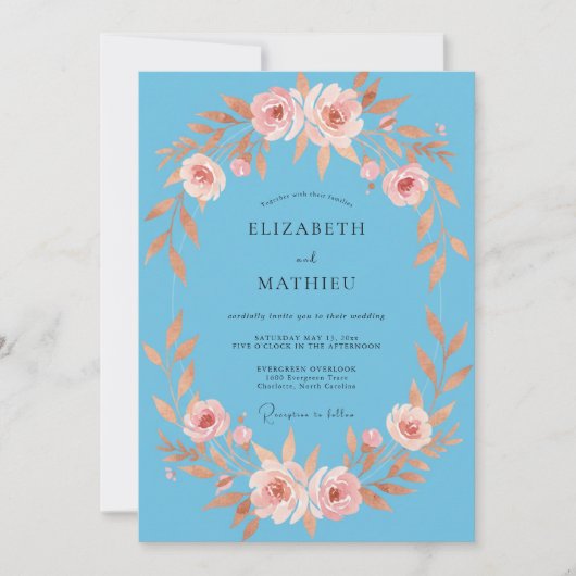Invitation Mariage Feuillu Bleuet Abricot (Devant)