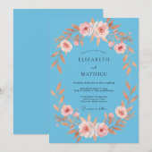 Invitation Mariage Feuillu Bleuet Abricot (Devant / Derrière)