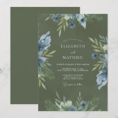 Invitation Mariage Feuillu Bleuet de Cornouaille (Devant / Derrière)