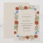 Invitation Mariage Feuillu Bleuet Rouille (Devant / Derrière)