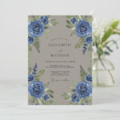 Invitation Mariage Feuillu Bleuet Taupe (Debout devant)