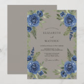 Invitation Mariage Feuillu Bleuet Taupe (Devant / Derrière)