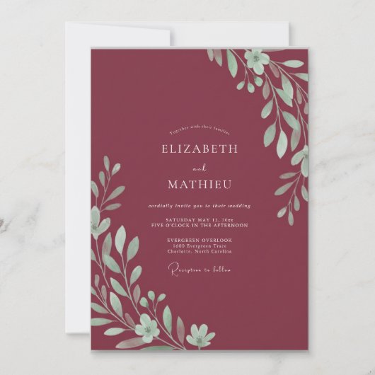 Invitation Mariage Feuillu Bordeaux (Devant)