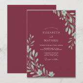 Invitation Mariage Feuillu Bordeaux (Devant / Derrière)
