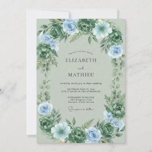 Invitation Mariage Feuillu Celadon Pervenche