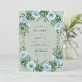 Invitation Mariage Feuillu Celadon Pervenche (Debout devant)