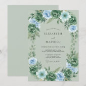 Invitation Mariage Feuillu Celadon Pervenche (Devant / Derrière)