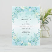 Invitation Mariage Feuillu Céruléen au Clair de Lune (Debout devant)