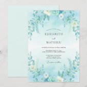 Invitation Mariage Feuillu Céruléen au Clair de Lune (Devant / Derrière)