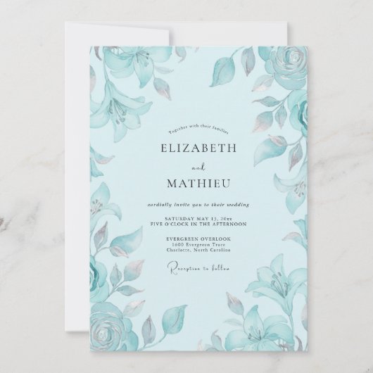 Invitation Mariage Feuillu Céruléen Glacial (Devant)