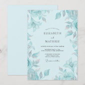 Invitation Mariage Feuillu Céruléen Glacial (Devant / Derrière)