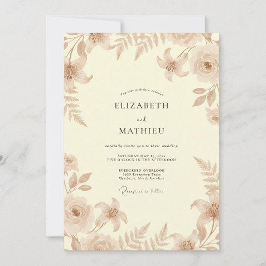 Invitation Mariage Feuillu Champagne (Devant)