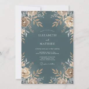 Invitation Mariage Feuillu Champagne Acier