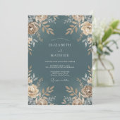 Invitation Mariage Feuillu Champagne Acier (Debout devant)