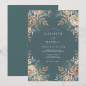 Invitation Mariage Feuillu Champagne Acier (Devant / Derrière)