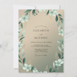 Invitation Mariage Feuillu Champagne Aqua