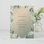 Invitation Mariage Feuillu Champagne Aqua (Debout devant)