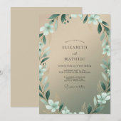 Invitation Mariage Feuillu Champagne Aqua (Devant / Derrière)