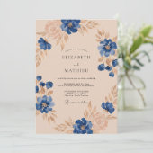 Invitation Mariage Feuillu Champagne Cobalt (Debout devant)