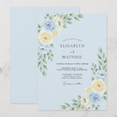 Invitation Mariage Feuillu Champagne Pervenche (Devant / Derrière)
