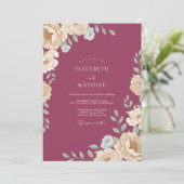 Invitation Mariage Feuillu Champagne prune (Debout devant)