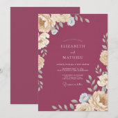 Invitation Mariage Feuillu Champagne prune (Devant / Derrière)