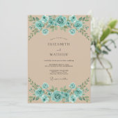 Invitation Mariage Feuillu Champagne Turquoise (Debout devant)