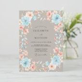 Invitation Mariage Feuillu Chaud Bleuet (Debout devant)