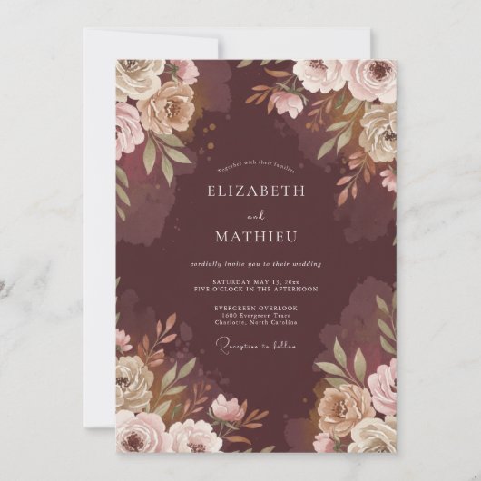 Invitation Mariage Feuillu Chocolat Taupe (Devant)
