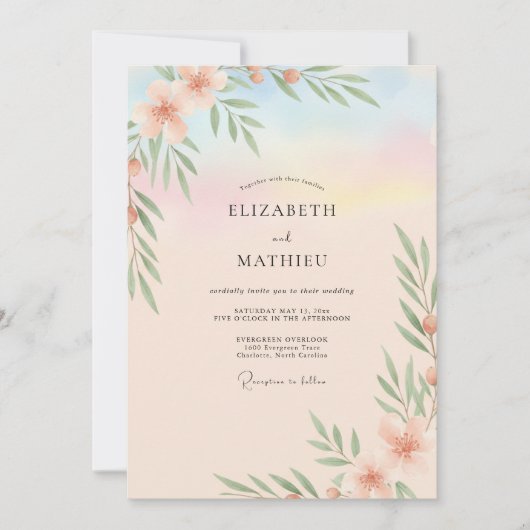 Invitation Mariage Feuillu Ciel Abricot (Devant)