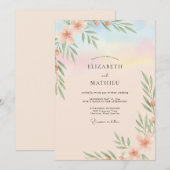 Invitation Mariage Feuillu Ciel Abricot (Devant / Derrière)