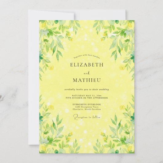 Invitation Mariage Feuillu Citron Ensoleillé (Devant)