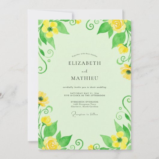 Invitation Mariage Feuillu Citron Vert (Devant)