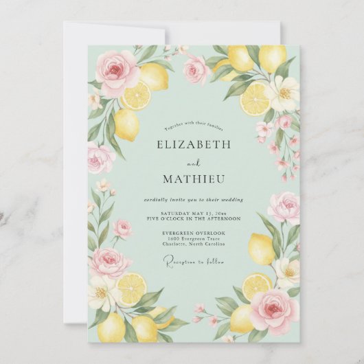 Invitation Mariage Feuillu Citron Vert de Mer (Devant)
