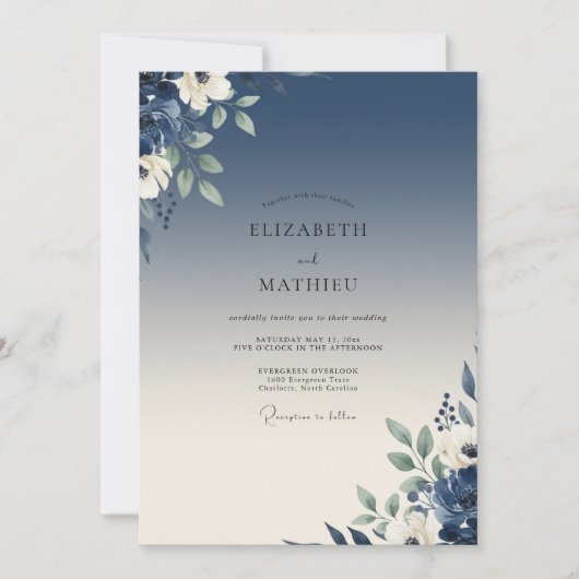 Invitation Mariage Feuillu Cobalt Sage (Devant)
