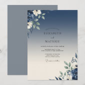Invitation Mariage Feuillu Cobalt Sage (Devant / Derrière)
