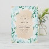Invitation Mariage Feuillu Crème Azur (Debout devant)