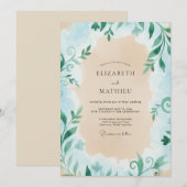Invitation Mariage Feuillu Crème Azur (Devant / Derrière)