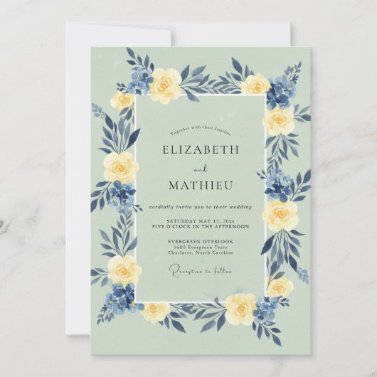 Invitation Mariage Feuillu Crème de Mer (Devant)