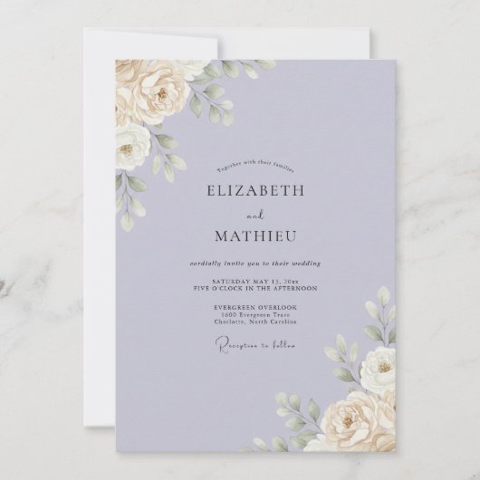 Invitation Mariage Feuillu Crème et Lilas (Devant)