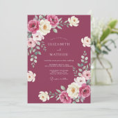 Invitation Mariage Feuillu Crème Mauve (Debout devant)