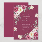 Invitation Mariage Feuillu Crème Mauve (Devant / Derrière)