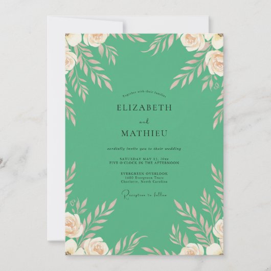 Invitation Mariage Feuillu Crème Menthe (Devant)