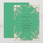 Invitation Mariage Feuillu Crème Menthe (Devant / Derrière)
