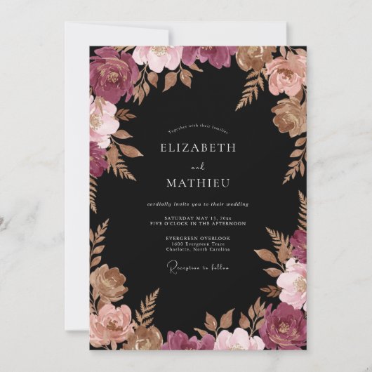 Invitation Mariage Feuillu Cuivre Bourgogne (Devant)